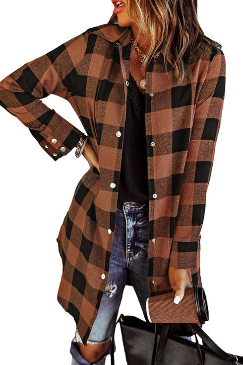Turn-Down Collar Plaid Shirt Coat
